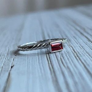 Garnet & Sterling Silver Rectangle Bezel Ring NEW
